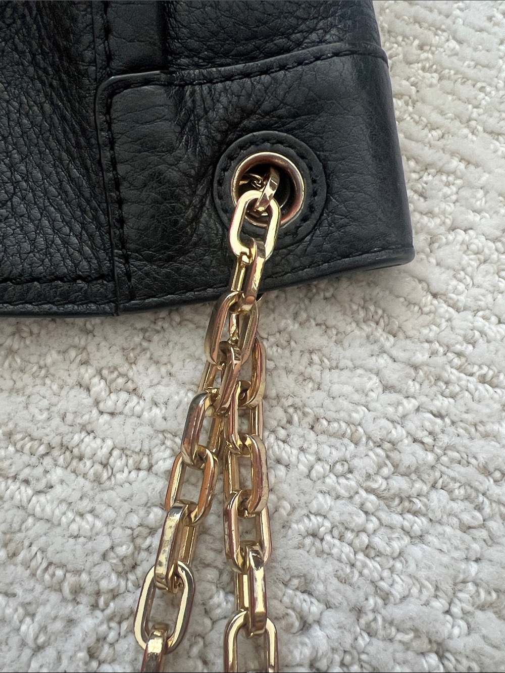 Tory Burch Black Leather Tote with Gold Logo & Chain Straps - Picture 9 of 10